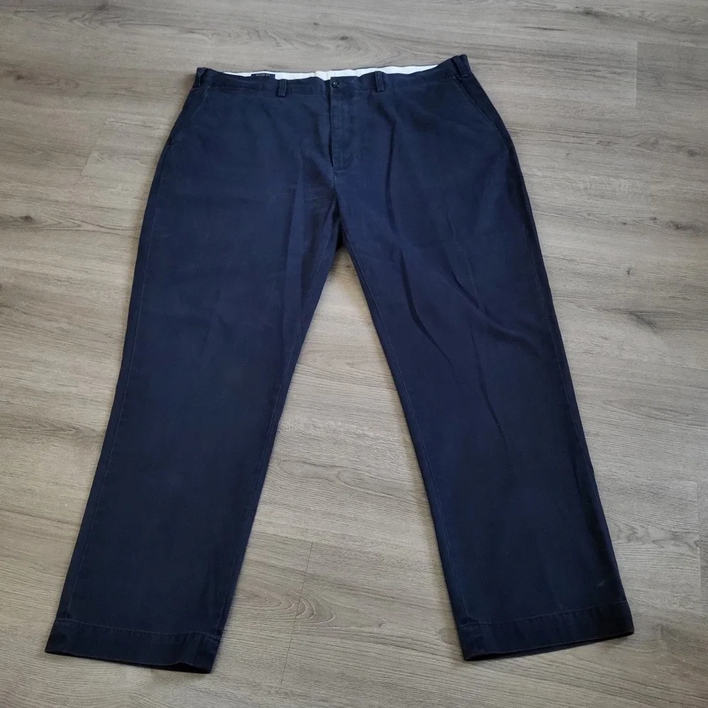 Polo Ralph Lauren Mens Navy Blue Cotton Chino Pants Preppy 46x32 Straight Leg